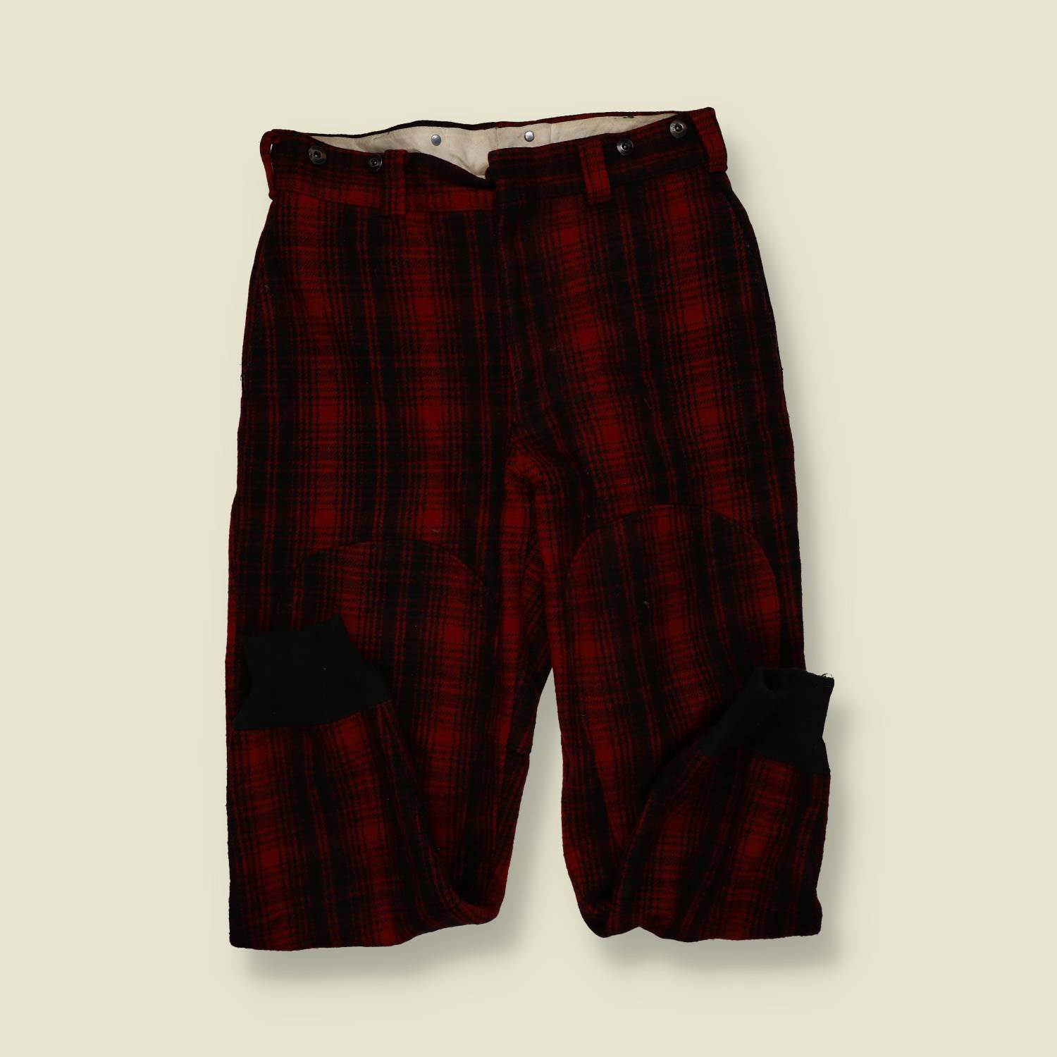 1970s | Woolrich Wool Hunting Trousers – Red & Black Plaid- w32-34