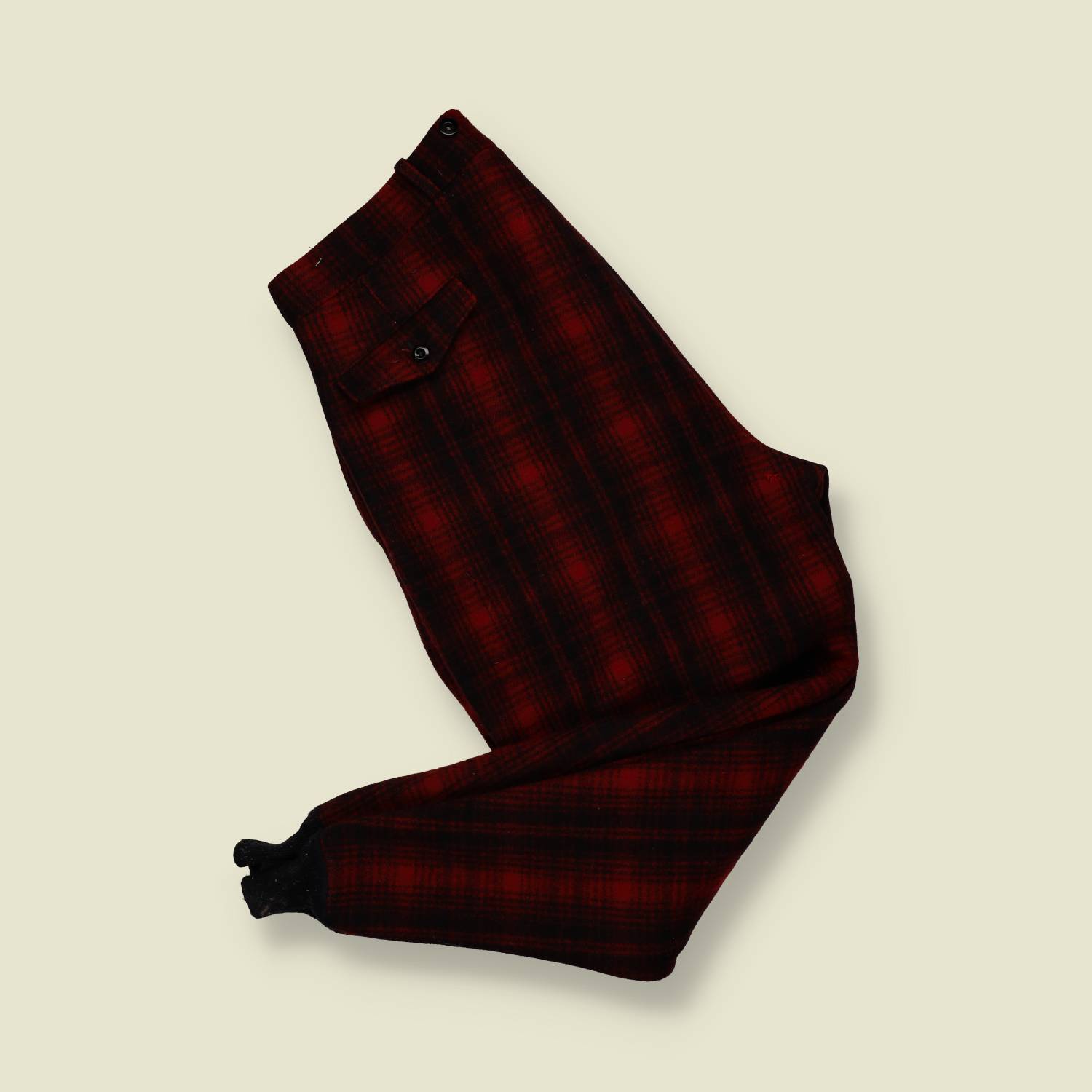 1950s | Wool Hunting Trousers – Deep Red & Black Plaid - w38-40