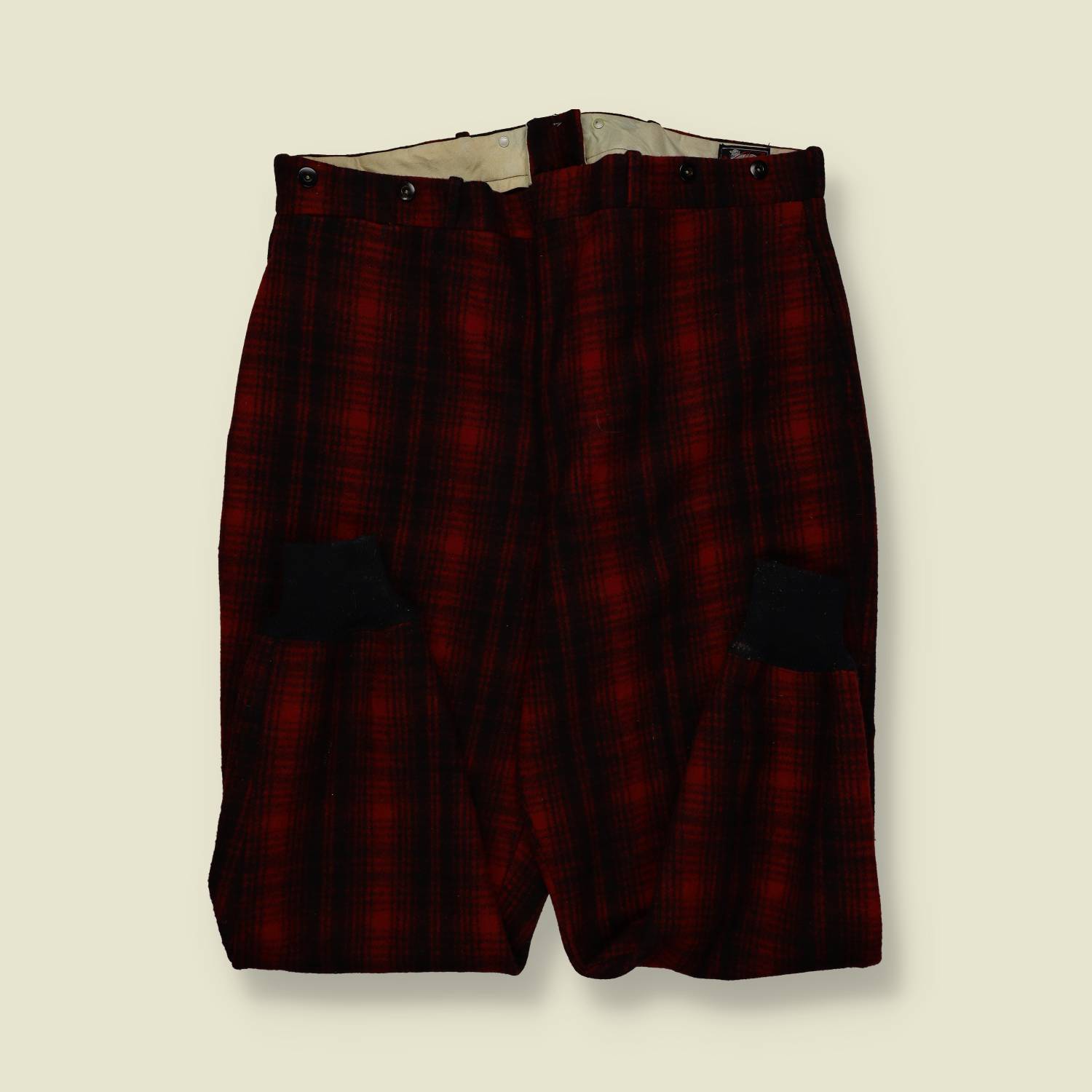1950s | Wool Hunting Trousers – Deep Red & Black Plaid - w38-40